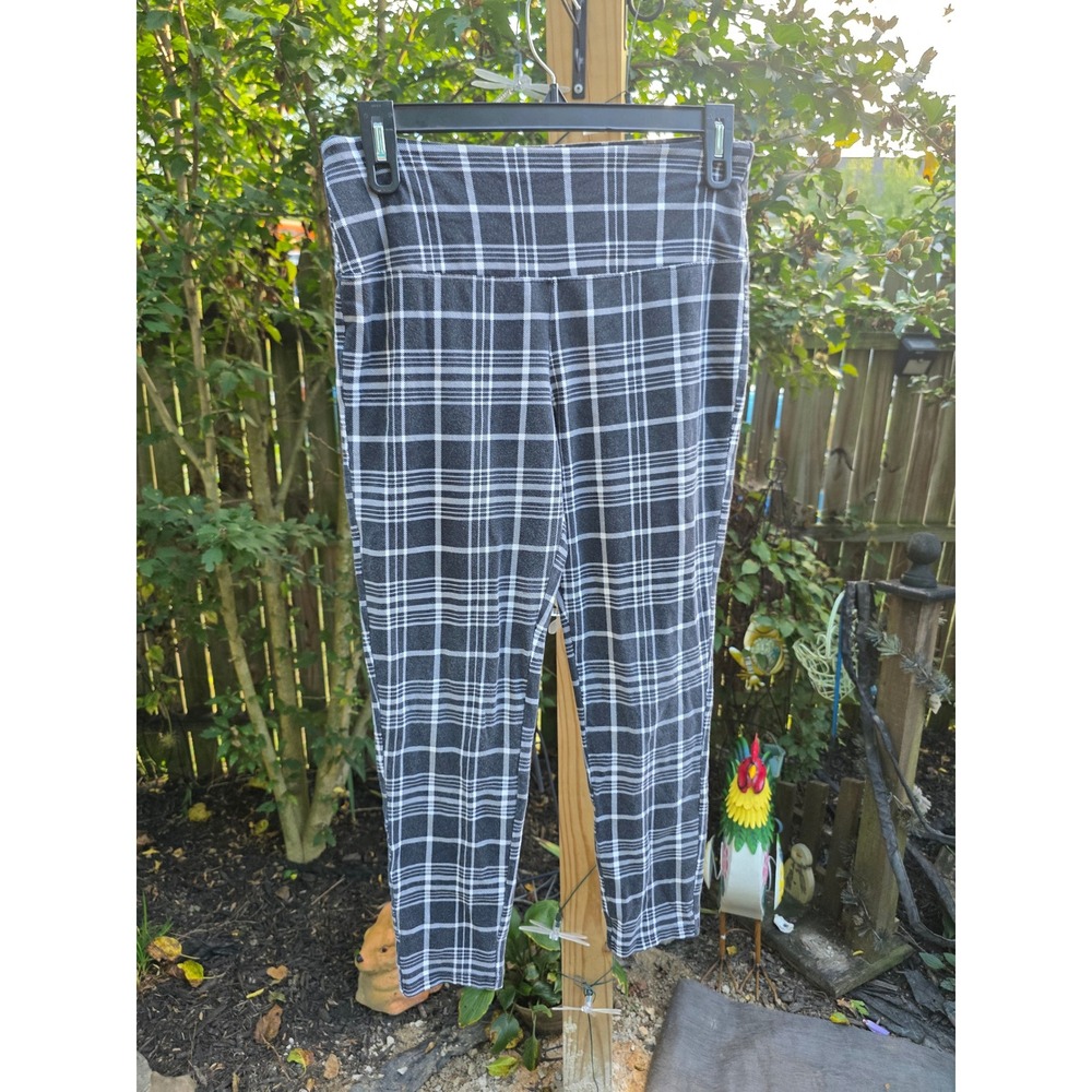 Intro Love The Fit Leggings Grey White Plaid Tummy Control Large